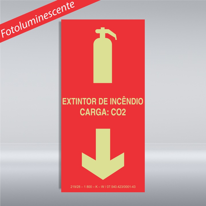 PLACA  EXTINTOR DE INCÊNDIO CARGA CO2 - PVC - FOTOLUMINESCENTE